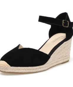 Black and Beige Wedge Sandals for Women