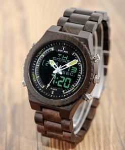 Men's Wood Digital Night Vision Wristwatch